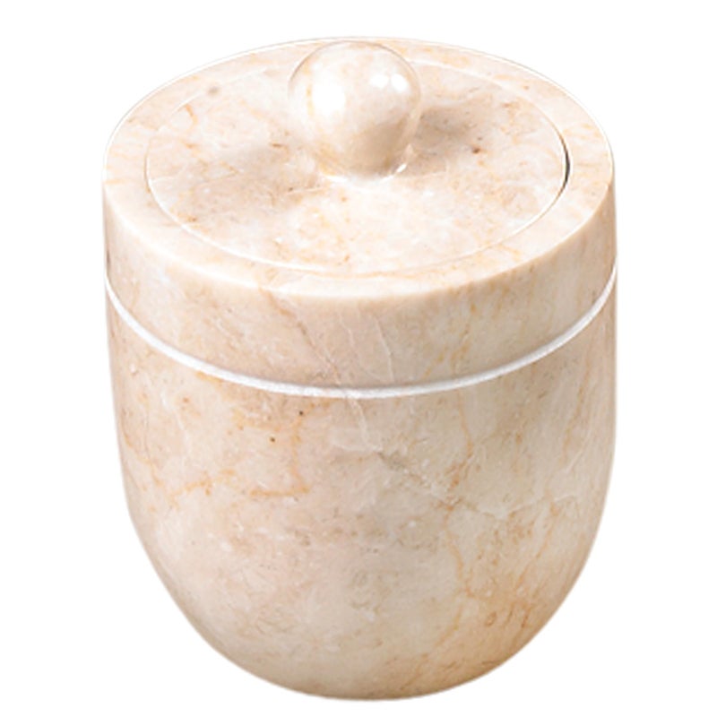 Creative Home Natural Champagne Marble Notch Collection Cotton Ball, Swab Holder Bathroom Storage Jar Container Organizer, 3.5" Diam. x 3.8" H, Beige - Image 1
